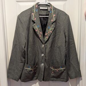 Vintage Two Twenty Size XL‎ grey & black Chevron Blazer with Colorful Trim